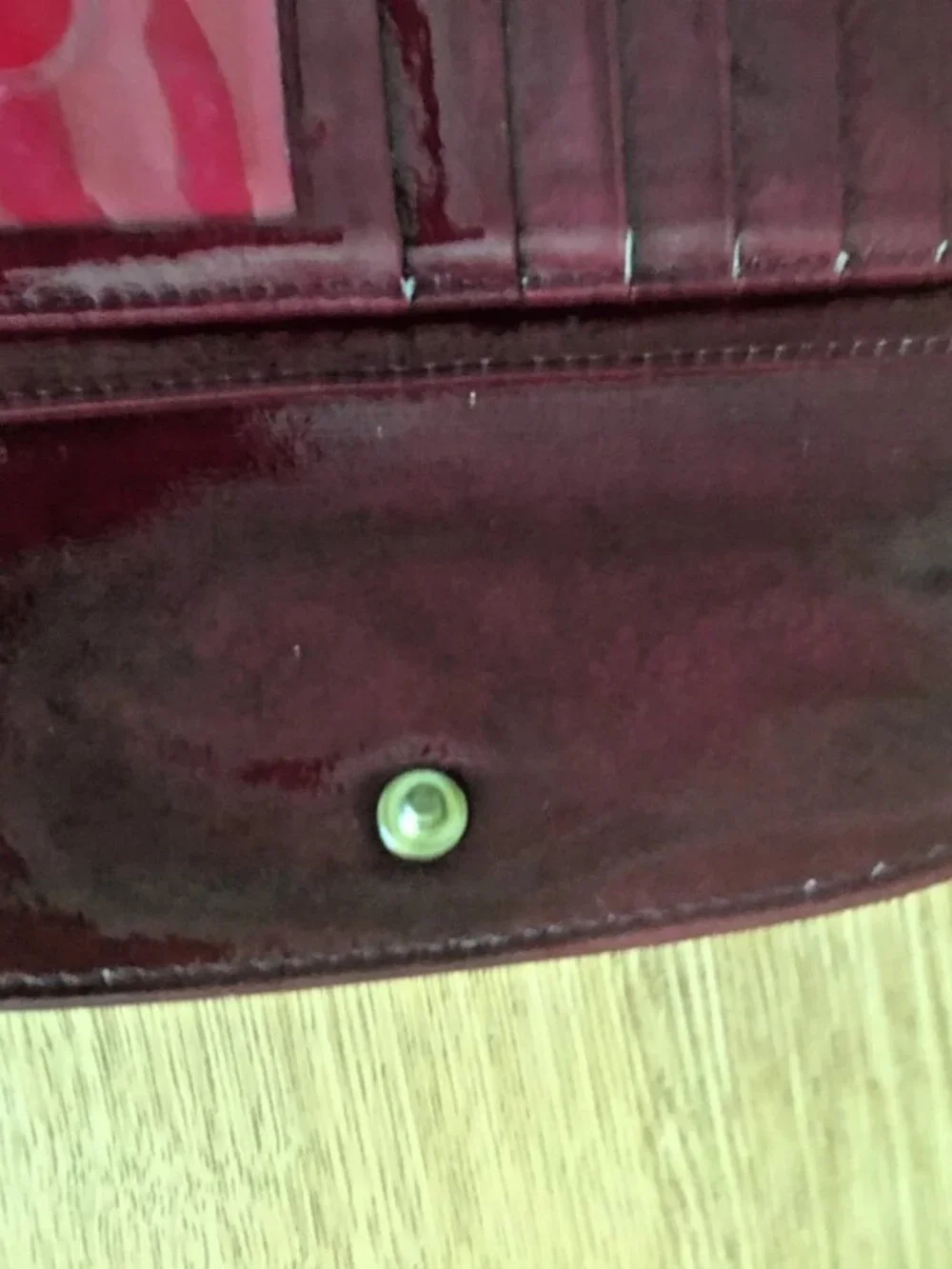 Dooney & Bourke Shiny Red Leather Wallet/Clutch Brass Logo Vintage 1975